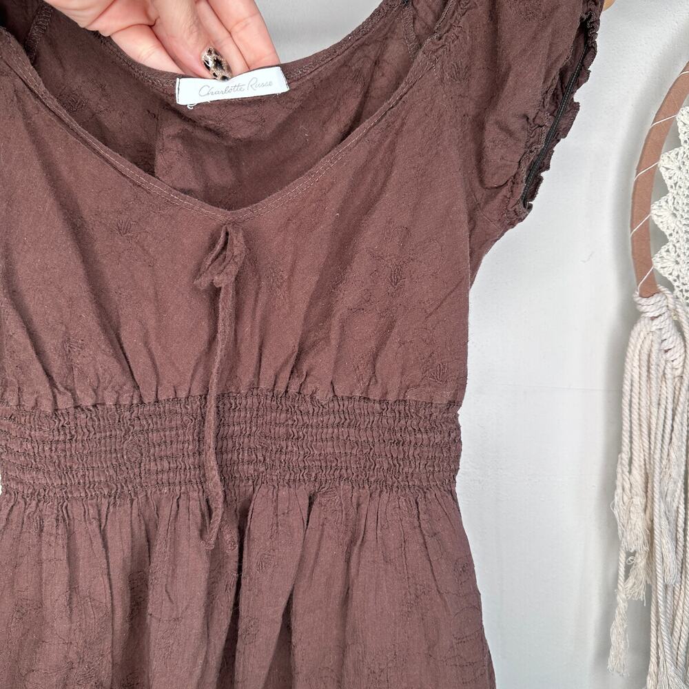Vintage Y2K Charlotte Russe Brown Babydoll Ruched Top - Picture 3 of 5